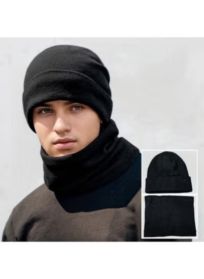 HALAMODO قبعة دلو للرجال قبعة دافئة للرجال قبعة محبوكة مقاومة للبرد ومقاومة للرياح قبعة شتوية للخارج، قبعة شتوية قبعة محبوكة قبعات تخزين (قبعة وشال) - Image 1